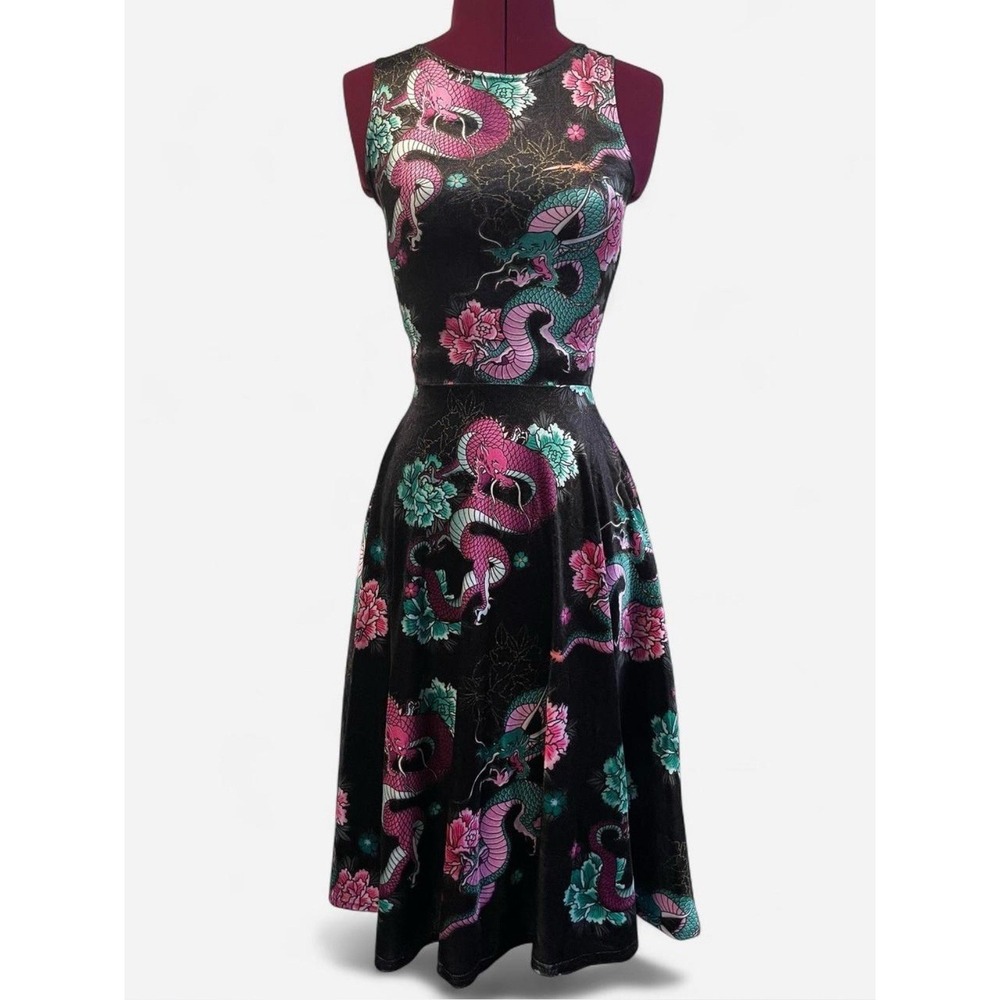 BLACKMILK Retired/Rare Dragon Bouquet Velvet Princess Midi Dress w/ Pockets